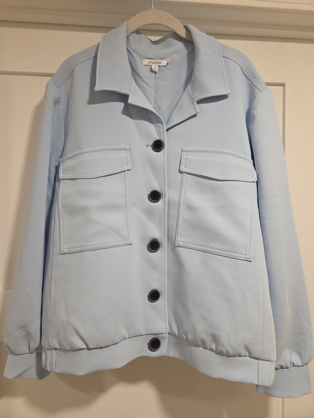 Chico's Shacket Utility Button Jacket Women Size 3 US XL Light Blue Scuba Ponte